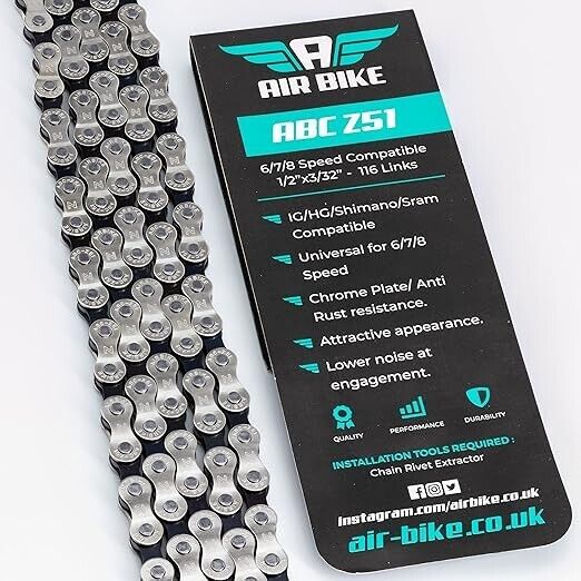 Air Bike - 6 7 8 Bicycle Speed Chain, 116 Links Silver