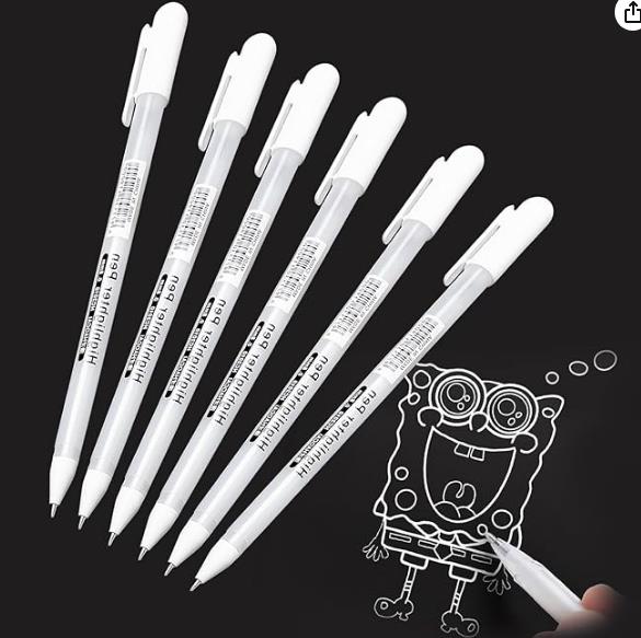 6Pcs XSG White Gel Pens 0.8mm Fine Point Gel Pen Gelly Roll Pen White Line Drawi