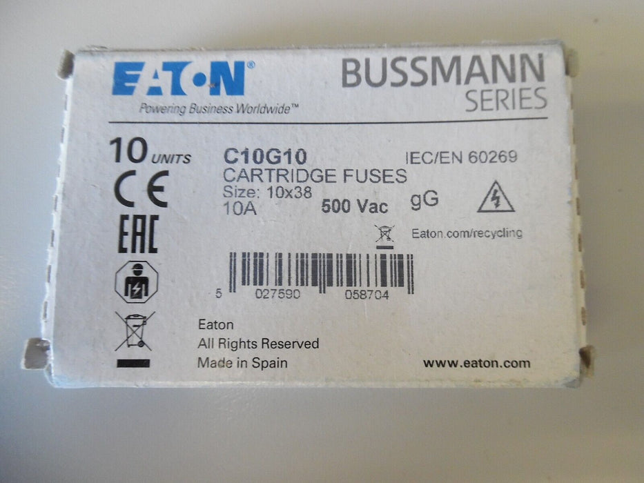 10 X  Eaton Cooper Bussmann 10A Industrial Ceramic Cartridge Fuses 10 x 38 mm