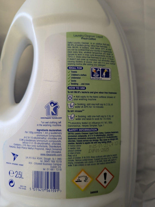 2x Dettol Laundry Cleanser - Fresh Cotton - 2.5L