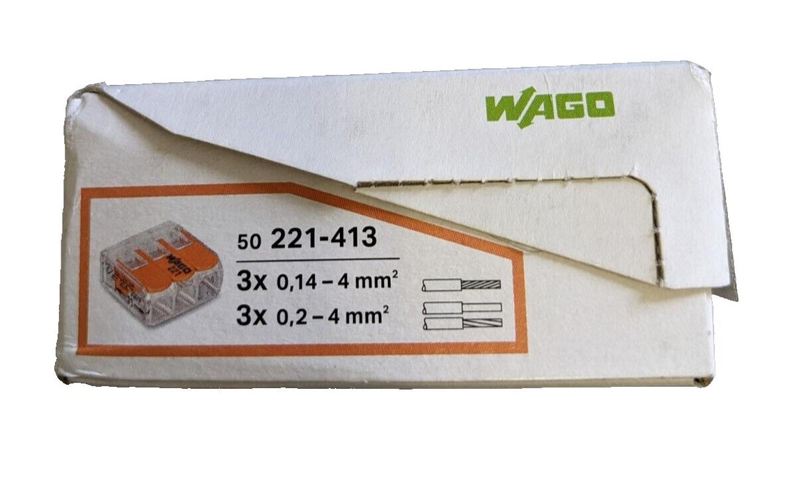 WAGO 221 SERIES 3 PIN CONNECTOR 413 REUSABLE Electrical Wire connector Box of 50