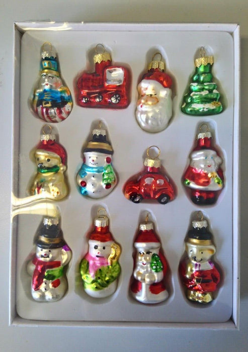 Set of 12 mini glass hanging Christmas tree ornaments by Gislea Graham