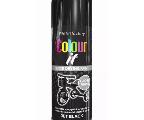 Paint Factory Colour It Quick Drying Spray Paint 250ml Jet Black Gloss Finish