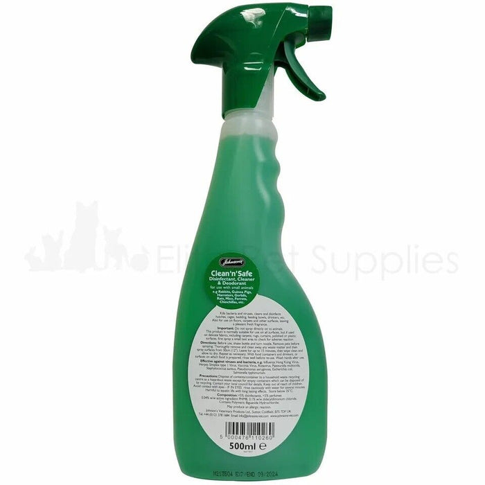 Johnsons Clean N Safe Disinfectant Litter Tray Spray for Small Animals 500ml