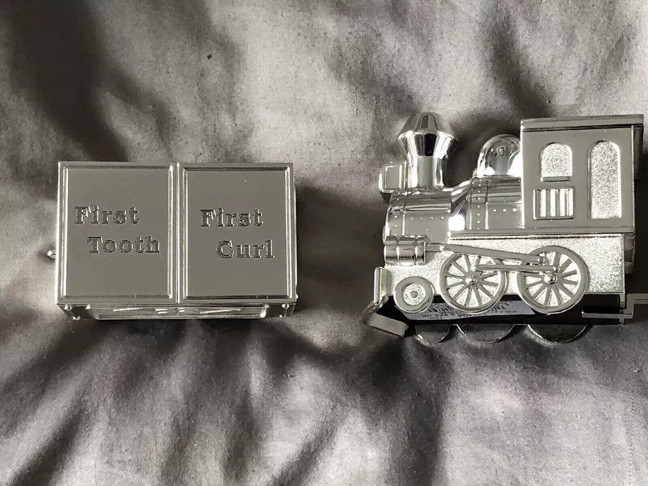 Bambino Silver Plated Train Money Box First Tooth First Curl Carriage Boxed