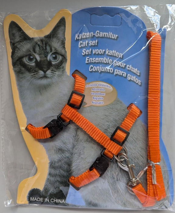 Cats Ferrets Pets Adjustable Chest Harness Collar With Leash Lead Orange