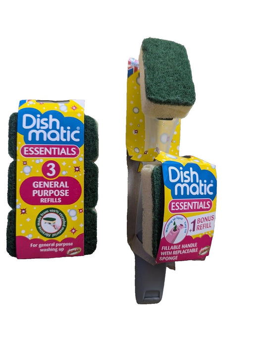 Dish Matic Handle Sponge With 2 Sponges Plus 3 Extra Sponges