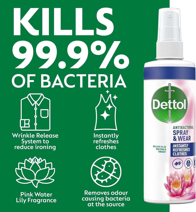 Dettol Spray & Wear Fabric Freshener Pink Water Lily, 250 ml