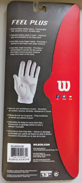 Wilson Feel Plus Golf Glove Mens Left-Hand Glove White - M/L