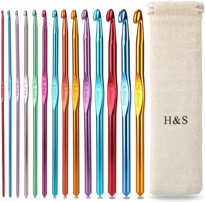 Crochet Hooks Set Aluminum Knitting Needles 14 Pieces with Pouch Case H&S