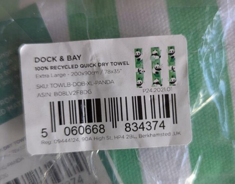 Dock & Bay Quick Dry Towels - WWF Green Stripe Panda - XLarge