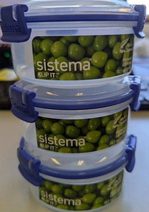 3 Pack SISTEMA KLIP IT PLUS ROUND FOOD STORAGE CONTAINER 300ML