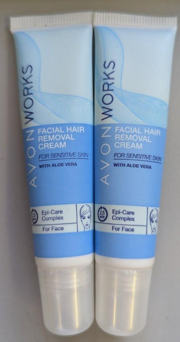 2x Avon Works Facial Hair Removal Cream 15ml Sensitive Skin Aloe Vera Jojoba Oil