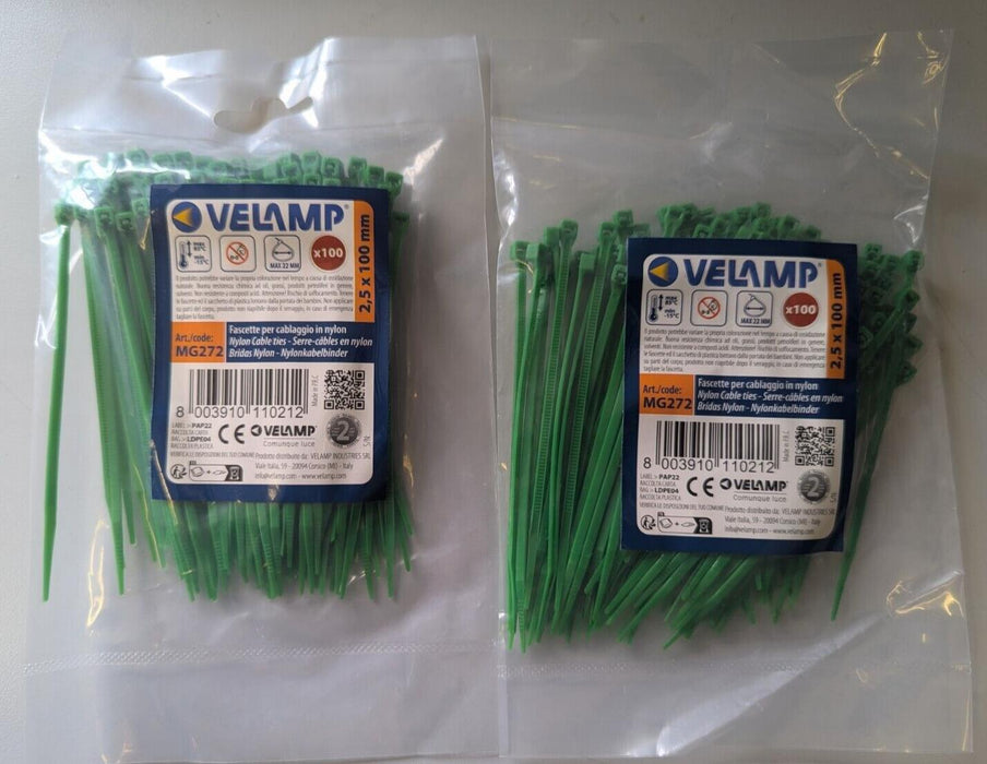 Green Nylon Cable Ties 2.5x100-100pcs x2