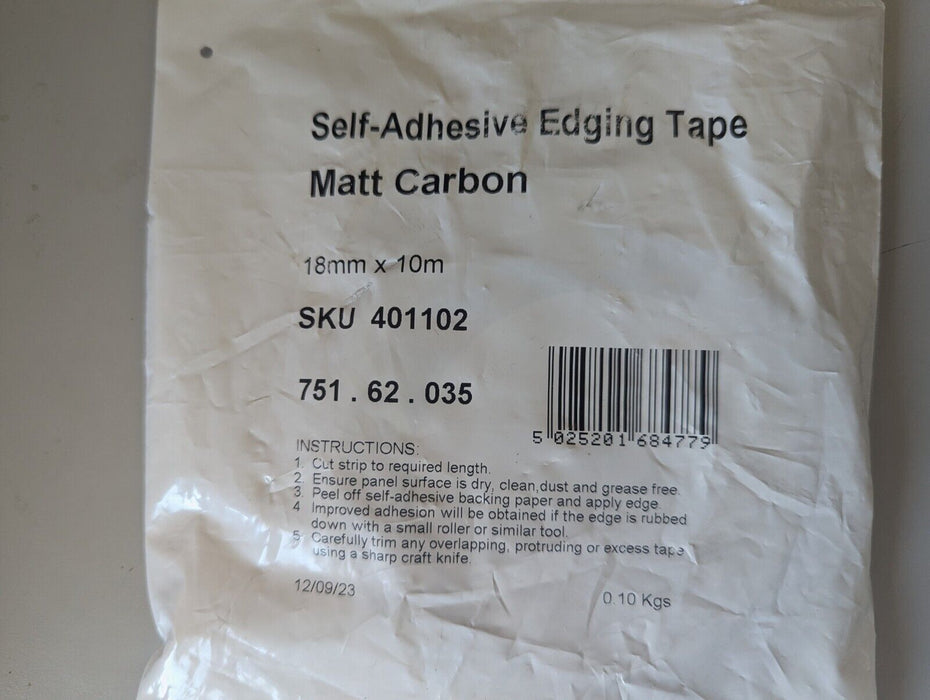 Self Adhesive Edging Tape Matt Carbon 18mm