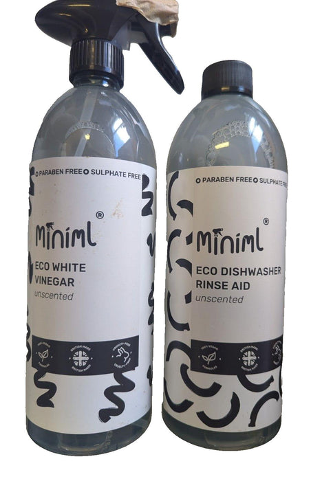 Miniml White Vinegar 750ml x1 & Miniml Eco Dishwasher Rinse Aid x1