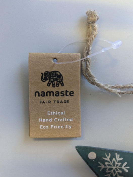 Namaste Hanging Green Star With Silver Snowflakes Christmas Tree Decoration 12 x