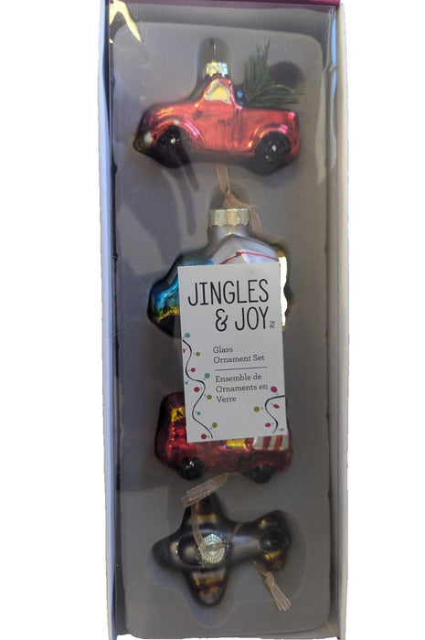 jingles & joy glass ornament set 4 pieces