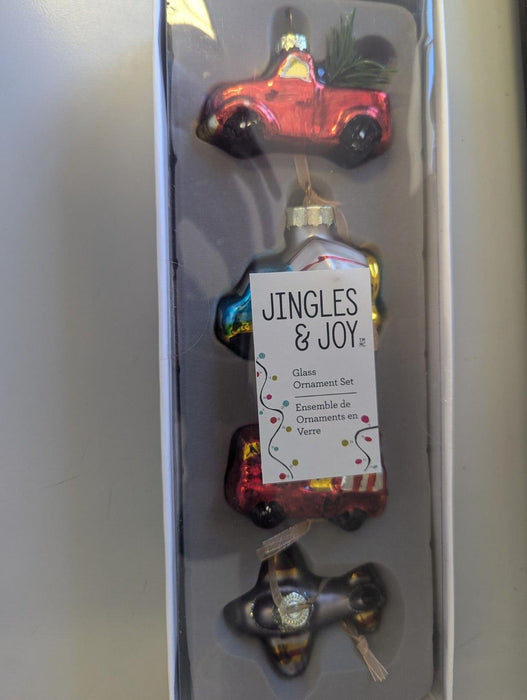 jingles & joy glass ornament set 4 pieces