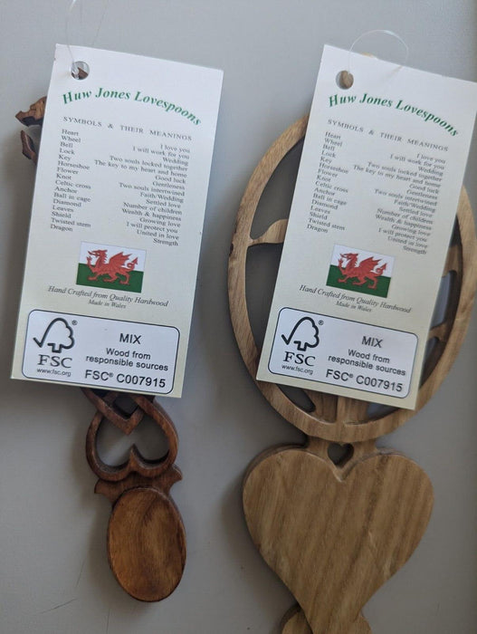 Vintage Welsh Love spoons X2 wooden hand carved