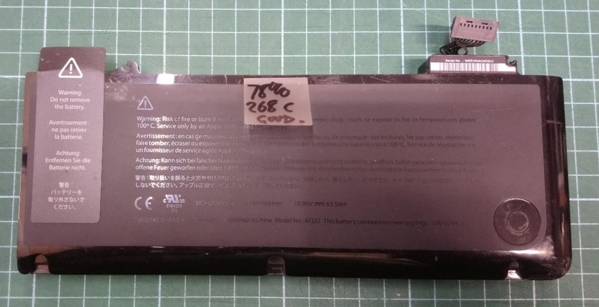 Used A1322 Battery for Apple MacBook Pro 13" A1278 2009 To 2012 63.5Wh