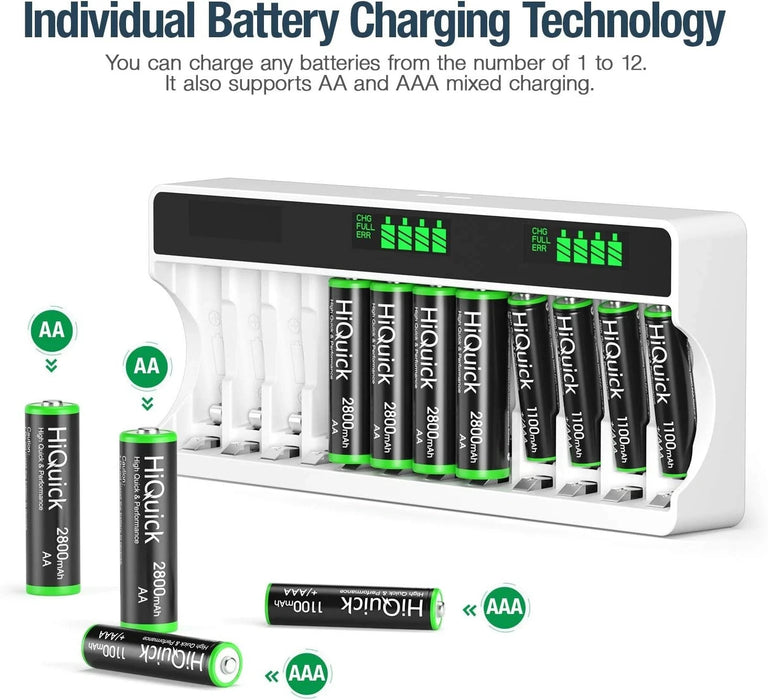 HiQuick 12 Slots LCD Battery Charger for AA & AAA 12 slot