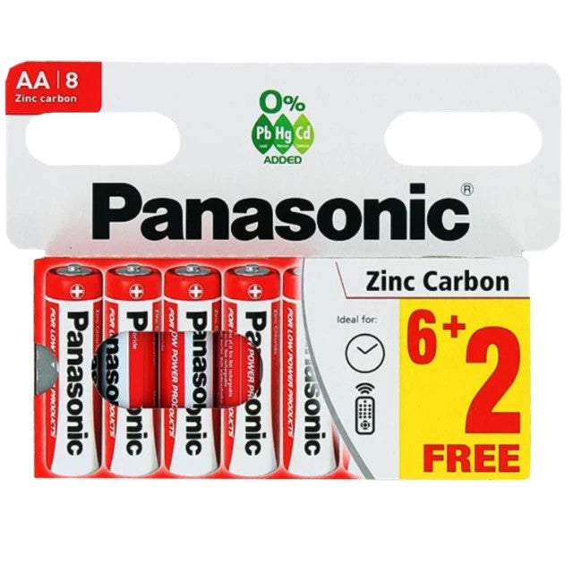 Panasonic AA Zinc Carbon Batteries (Pack of 8) 1.5V Long-Lasting | Expiring 2027