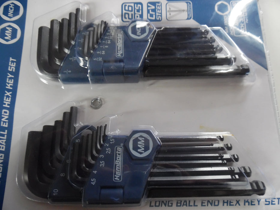 HemBorta 26pc Ball End Metric and Imperial Hex Key Wrench Set