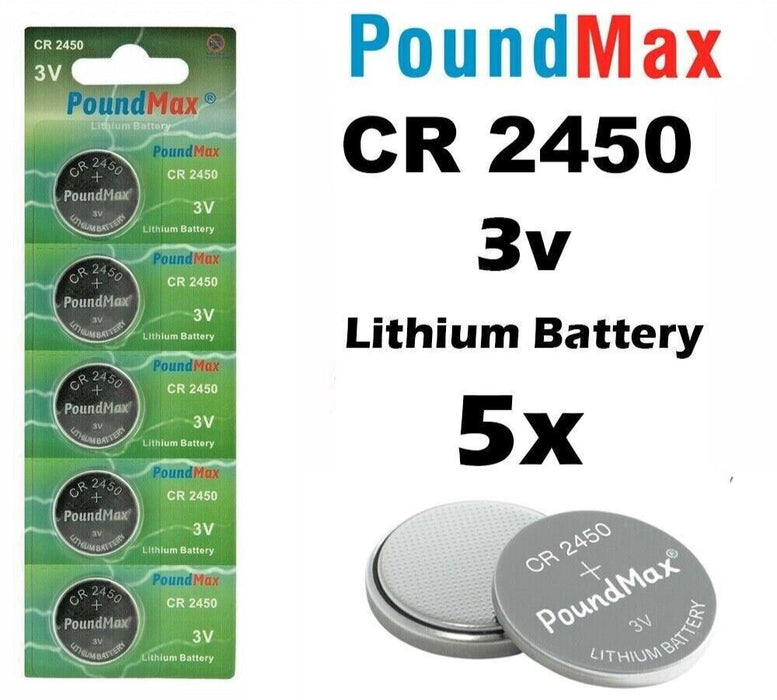 5 x SUPER 2450 CR2450 DL2450 ECR2450 3v PoundMax Lithium Button Cell Batteries