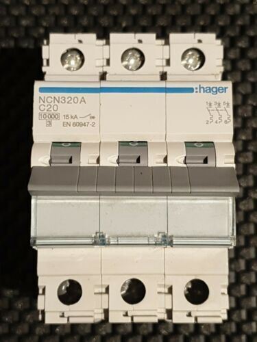 HAGER NCN320A 20 AMP, 3 POLE, TYPE C, 10KA, 30MA MCB *** NEW CONDITION ***