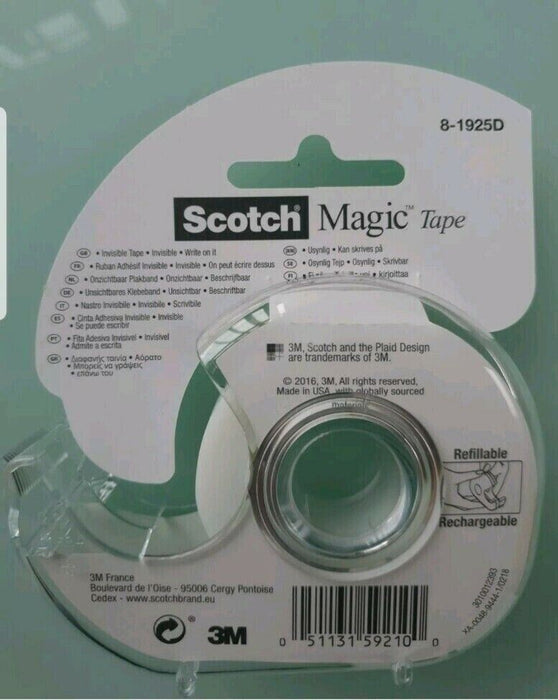 3M Scotch Magic Tape & Dispenser 19MM X 25M Refillable Invisible Sellotape