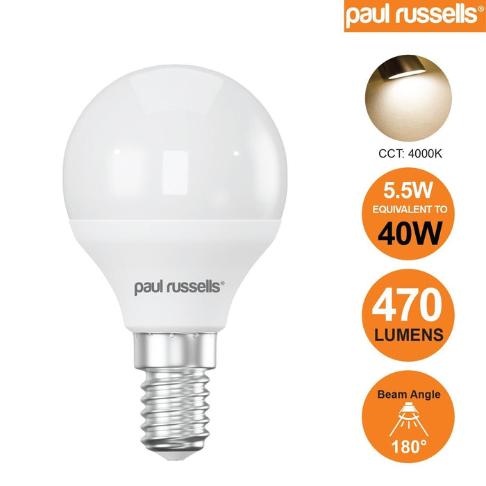 Paul Russells LED 4.9w SES ES BC Golf Ball Globe Bulbs Cool white 4000k