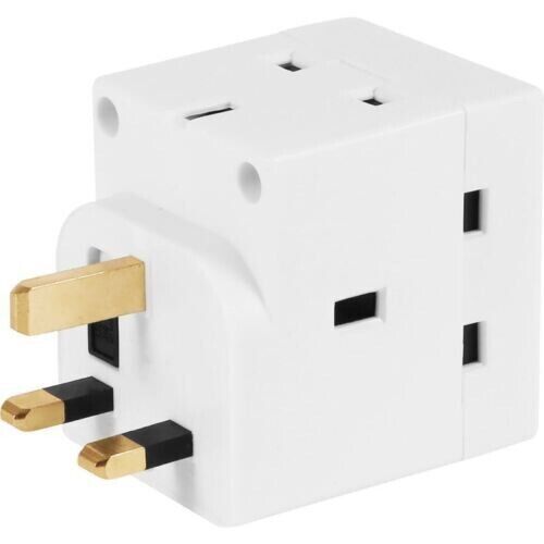 3 Way Adaptor 3 Pin Mains Socket 13 Amp Double Household Multi Plug Adapter UK