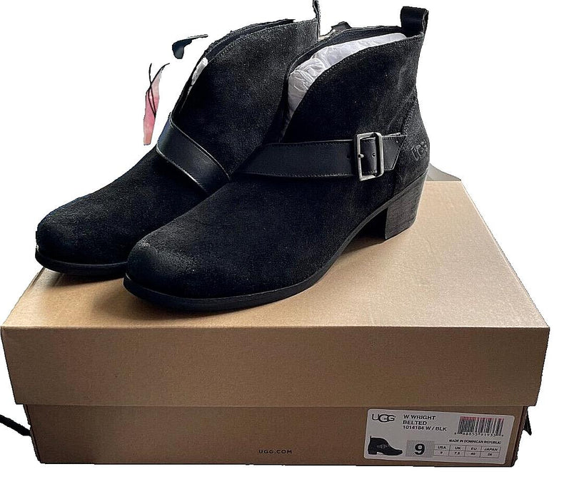 NEW UGG Women's Wright Belted Black Suede Boots UK SIZE 7.5