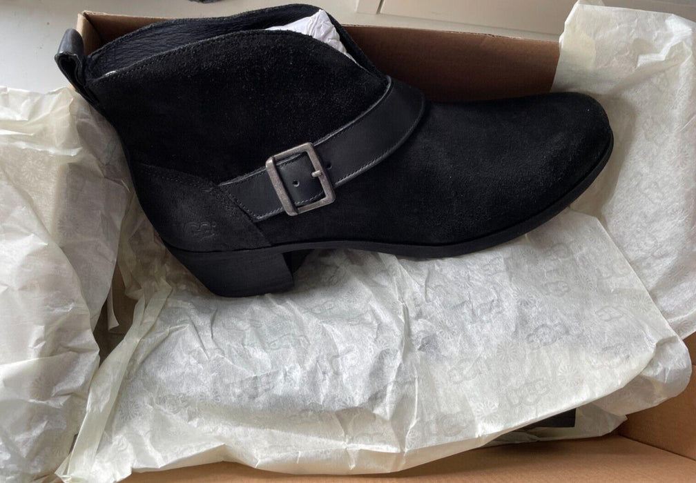 NEW UGG Women's Wright Belted Black Suede Boots UK SIZE 7.5 .