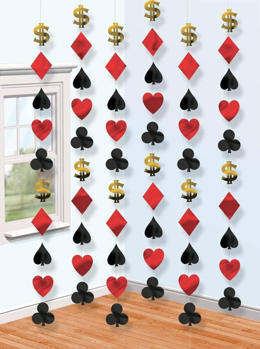 6 7ft Hanging Strings Casino / USA Theme Ceiling Door Decor Birthday Poker Party