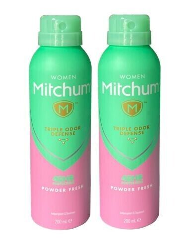 Mitchum Anti Perspirant Deodorant 200ml x2 Powder Fresh 48hr Triple Odor Defense