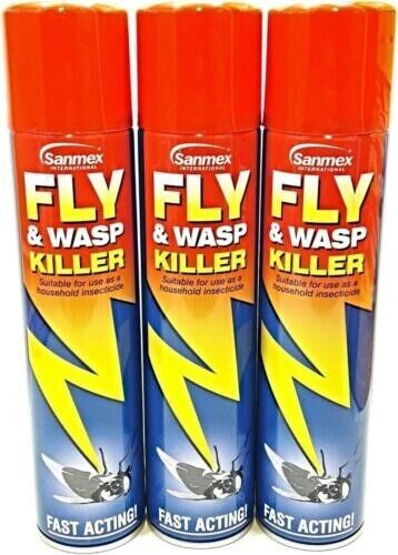 3 x SANMEX FLY & WASP KILLER INSECTICIDE FAST ACTING SPRAY 300ml