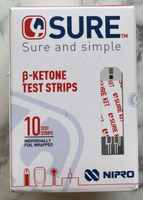 10 x NIPRO 4Sure B-Ketone BLOOD GLUCOSE DIABETIC TEST STRIPS. EXP jan 2024