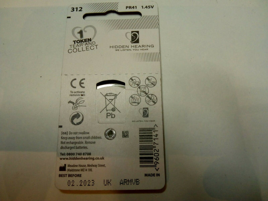 6 off Hidden Hearing Extra Hearing Aid Batteries Size 312 - Low Price all UK