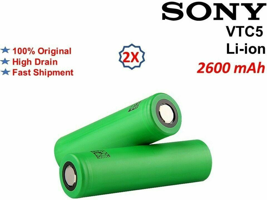 2 x Sony VTC5 18650 2600mAh 30 Amp HIGH CURRENT rechargeable battery/ High Drain