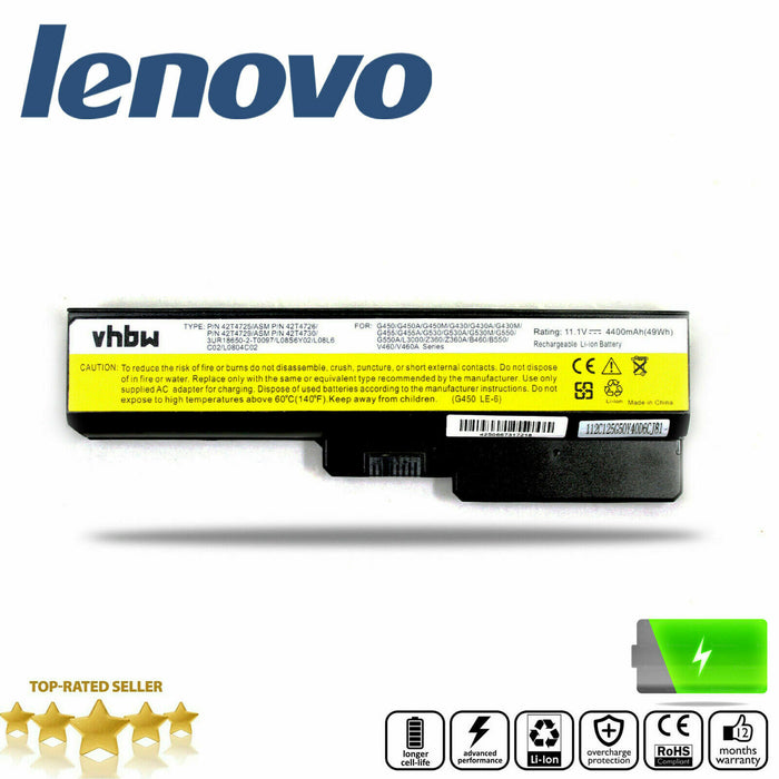 LAPTOP BATTERY 11.1V 4400mAh BLACK FOR IBM Lenovo 57Y6455 / L08S6Y21 / L09C6Y02