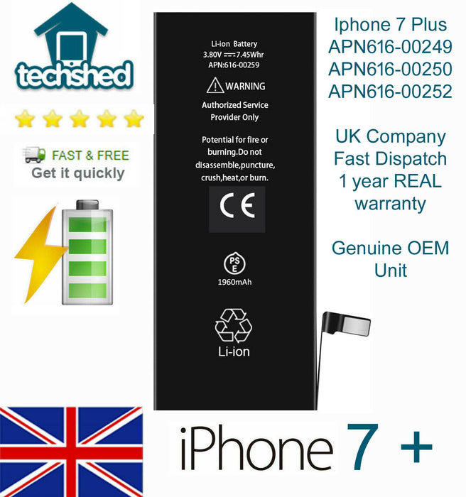 Genuine OEM Battery Replacement for Apple iPhone 7 Plus + - 2900 mAh 616-00250
