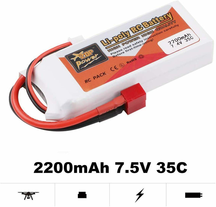 ZOP Power 2200mAh 7.4V 35C 2S LiPo Battery T Plug Deans Connector