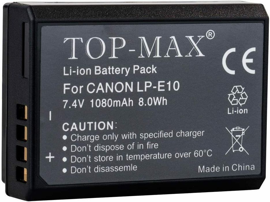 TOP-MAX High Capacity LP-E10 Li-ion Battery for Canon EOS 1100D, EOS 1200D