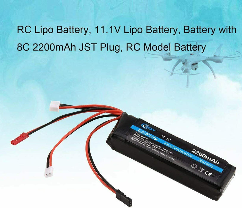 Comomingo BQY 11.1V 2200mAh 8C 3S 1P Lipo Battery JST JR Plug for RC Drone Car B