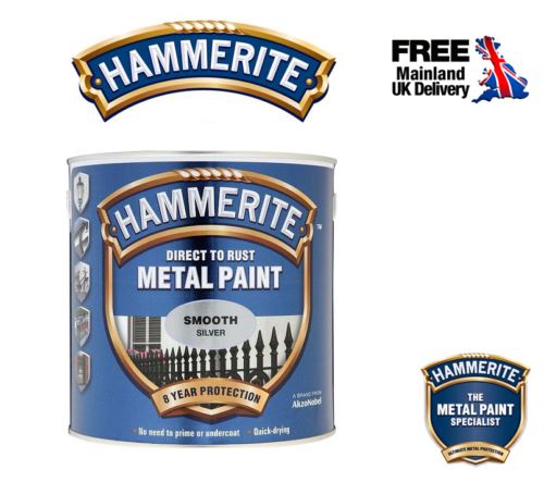 Hammerite Smooth Paint Direct To Rust Quick Drying Metal Paint Silver 250ml