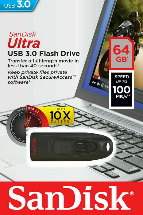 SanDisk 64GB Ultra Flash Drive Memory Stick USB 3.0, 100MB/s