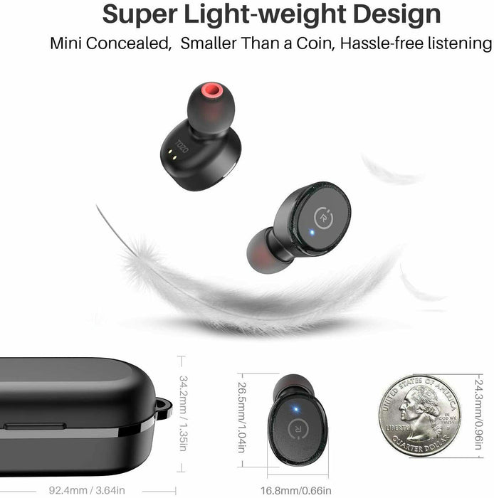 TOZO T10 Headphones Wireless Bluetooth Waterproof, Black