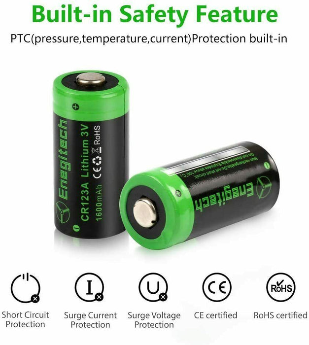CR123A 3V Lithium Battery - 6 Pack 1600mah CR123 Battery Enegitech